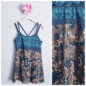 Prana Teal And Cream Paisley Strappy Active Tank